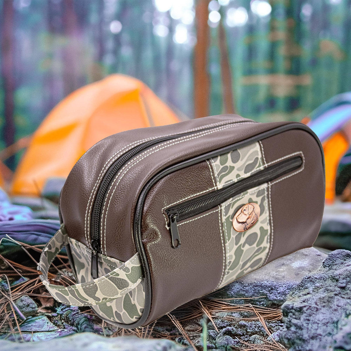Lab Brown Pebble Old School Camo Men's Toiletry Dopp Bag.