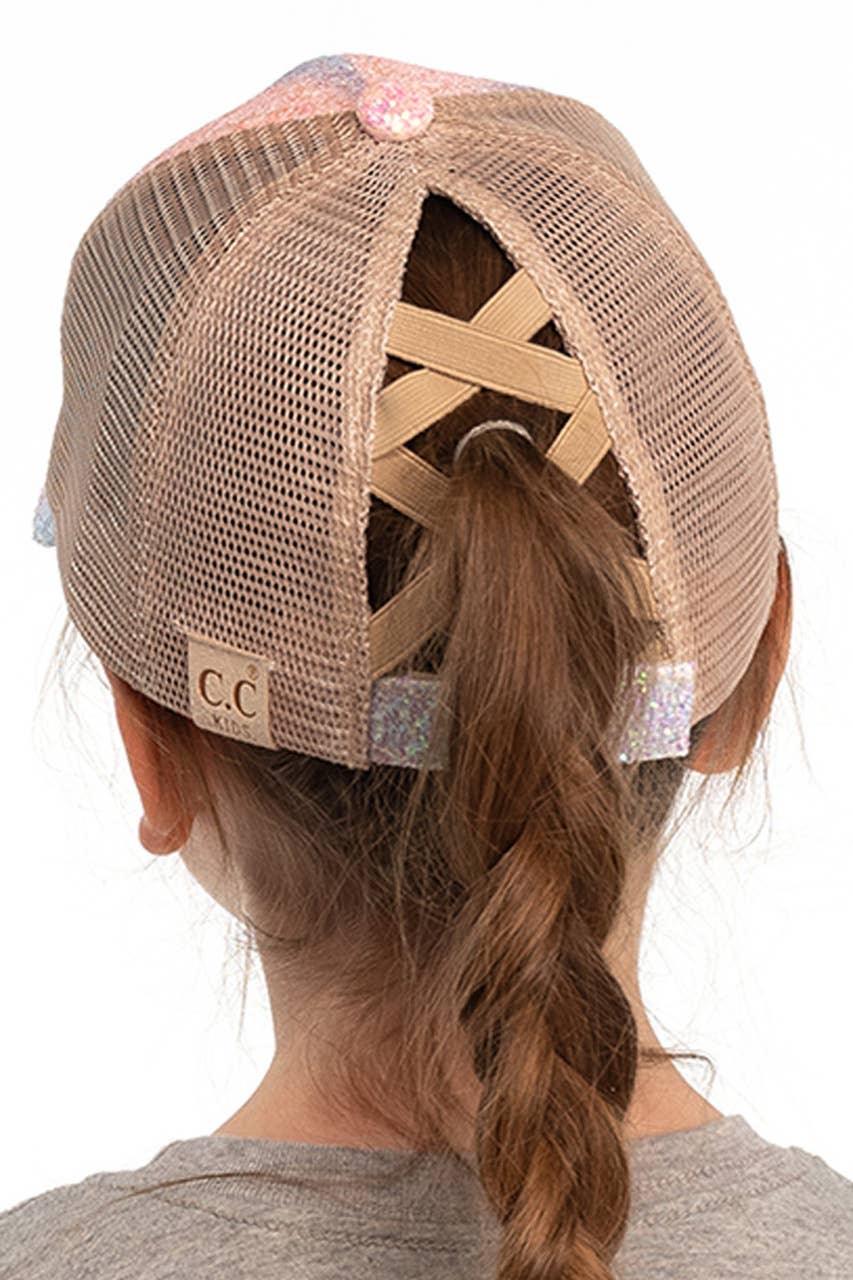 Kids Glitter Criss-Cross Pony Cap