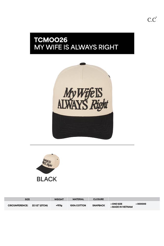 MY WIFE IS ALWAYS RIGHT Cap