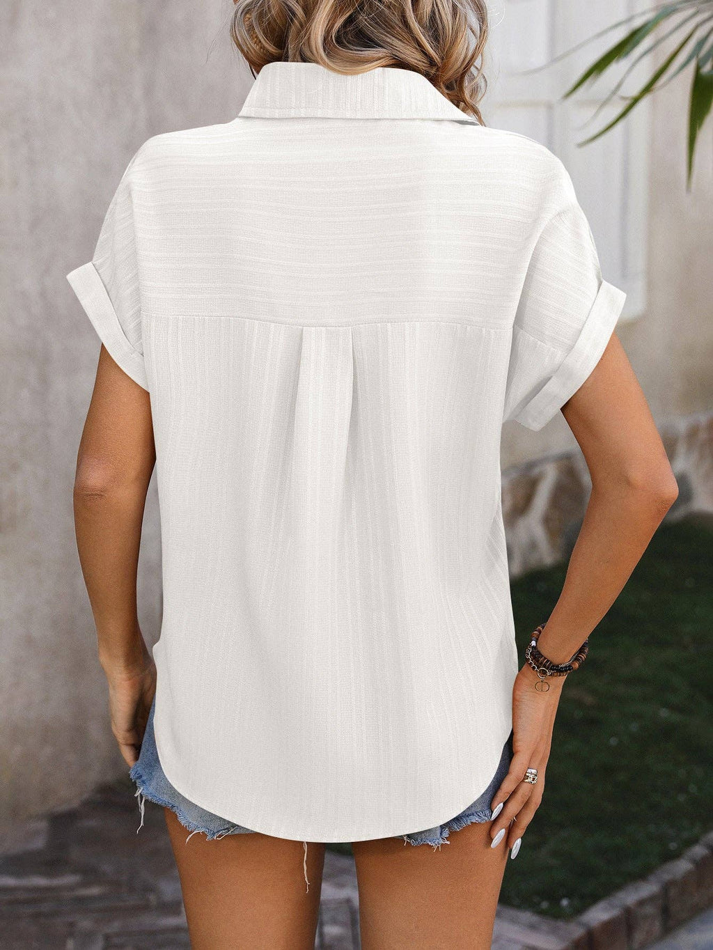 Black Button Up Blouse Women Collared Short Sleeve Top