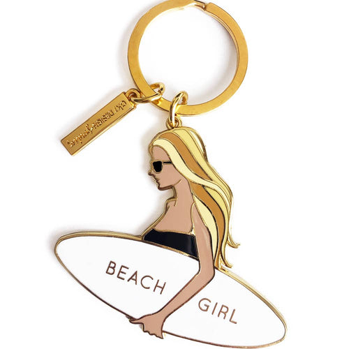Beach Girl Surfer Girl Keychain - Brown Hair