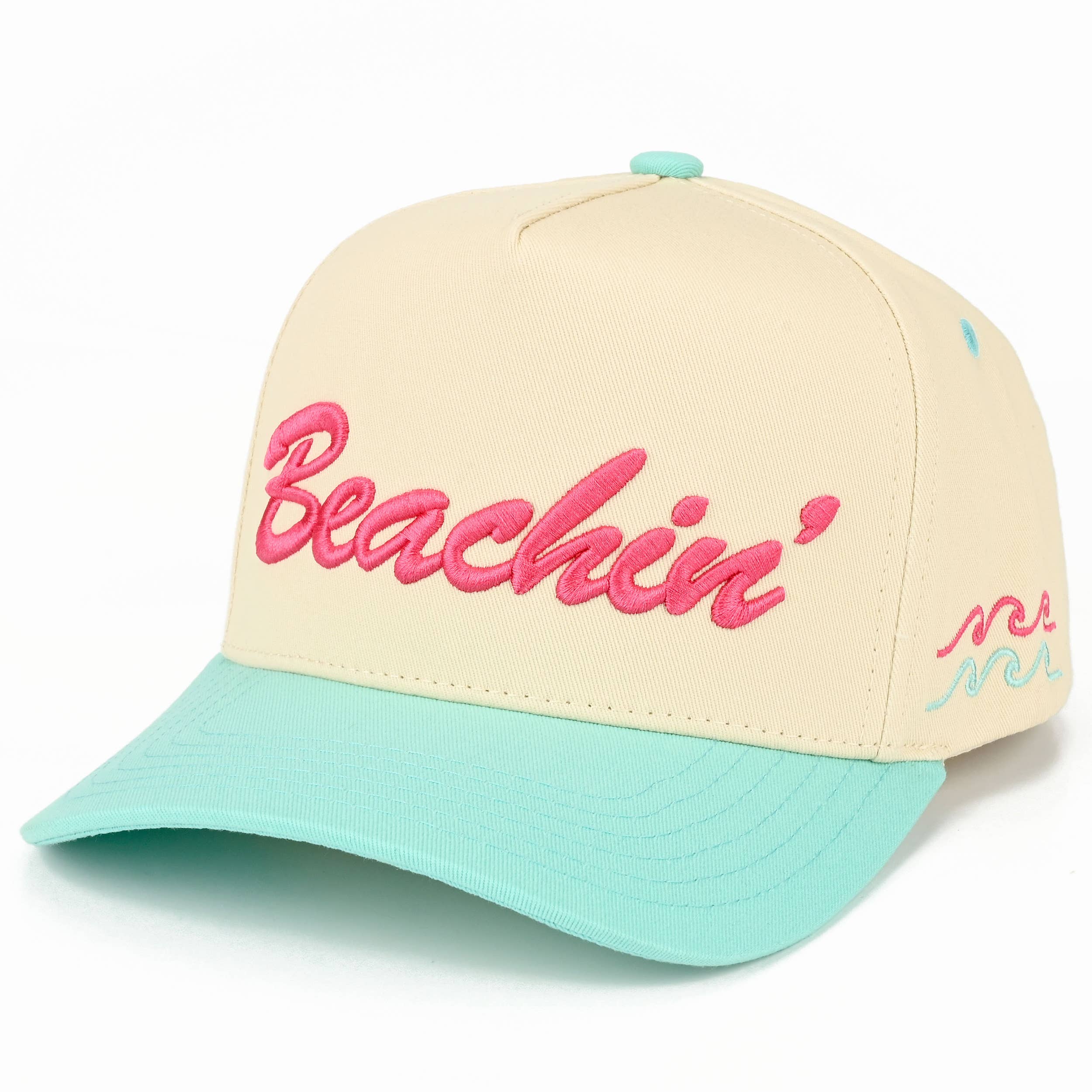 BEACHIN' Letter Embroidered on Two Tone Trucker Hat