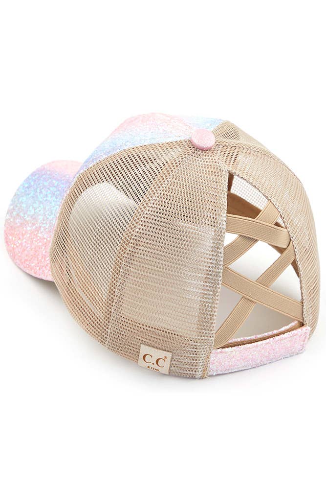 Kids Glitter Criss-Cross Pony Cap