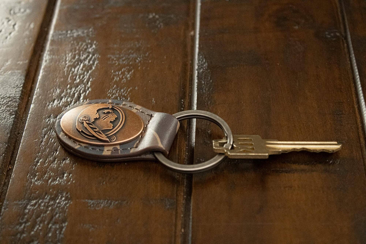 FSU Seminoles Oval Camo Leather Key Fob.