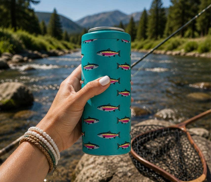 Hard Cooling Can in Teal Rainbow Trout