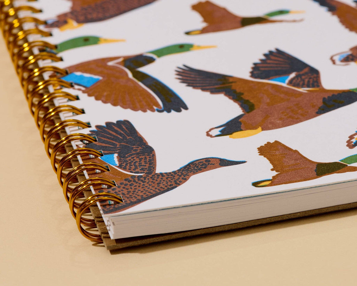 Letterpress A5 Spiral Notebook (Lined)—Mallard Ducks