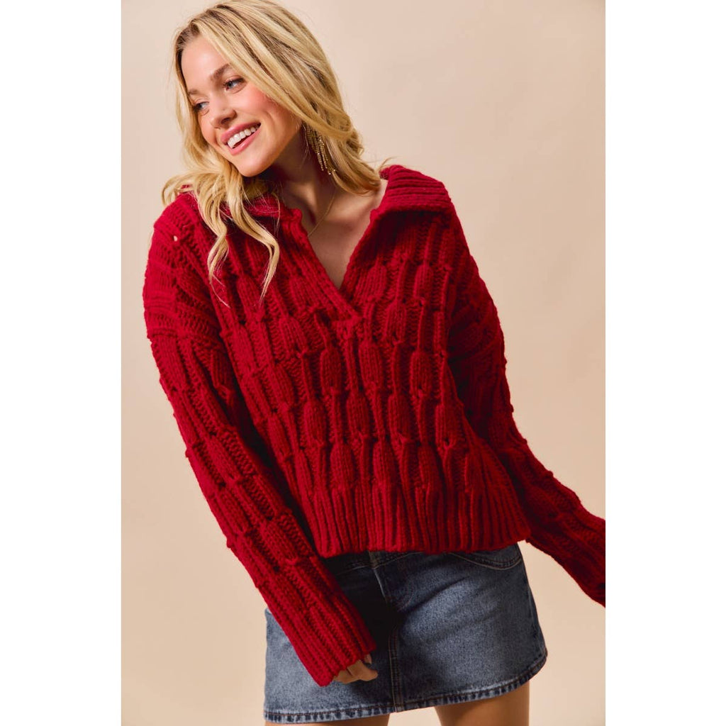 COZY TEXTURED COLLARED SWEATER TOP