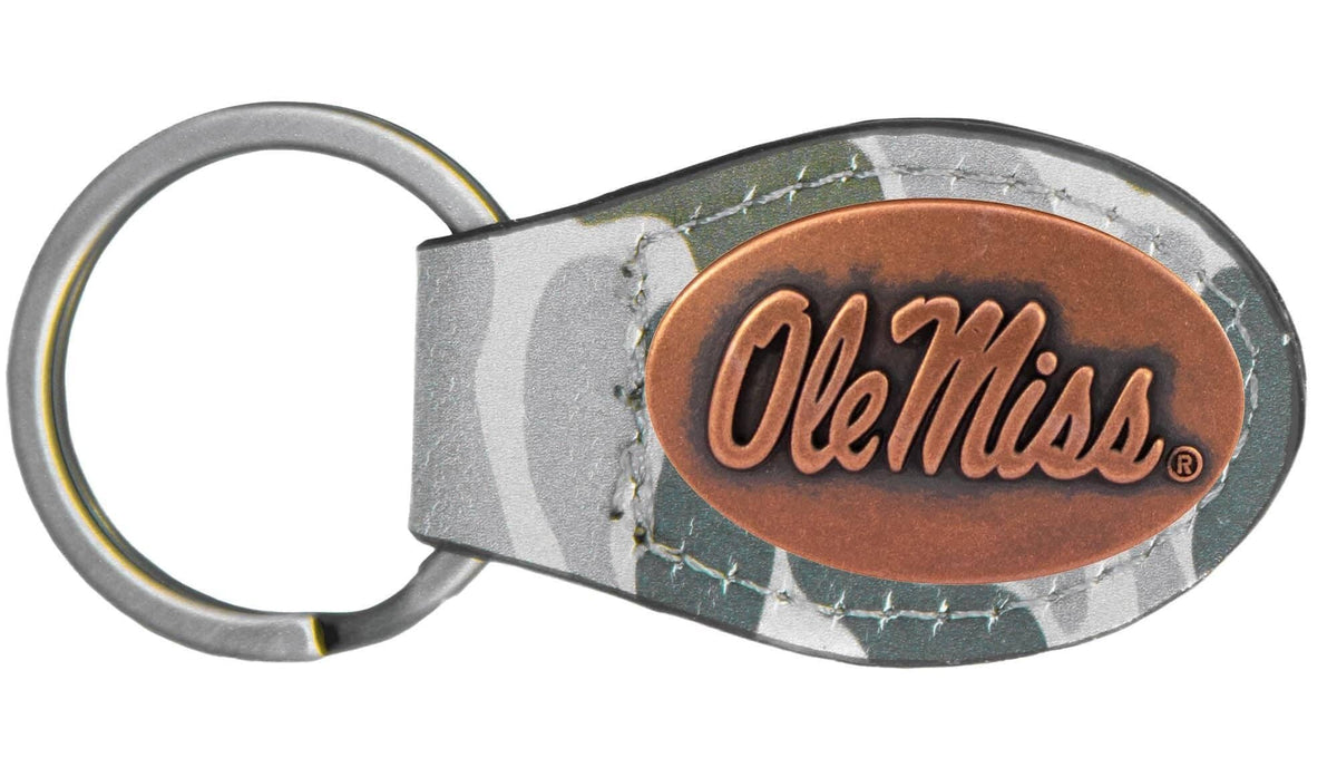Ole Miss Rebels Oval Camo Leather Key Fob.