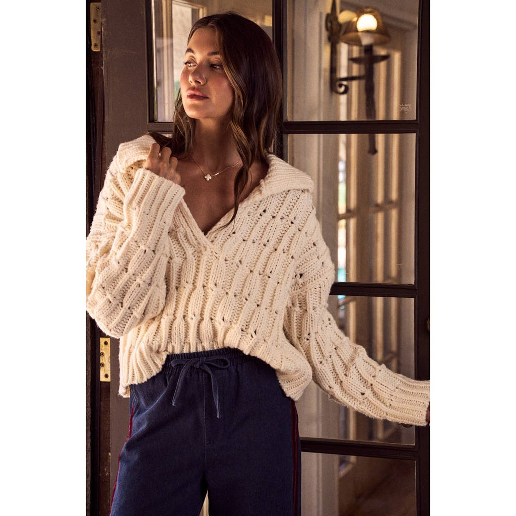 COZY TEXTURED COLLARED SWEATER TOP