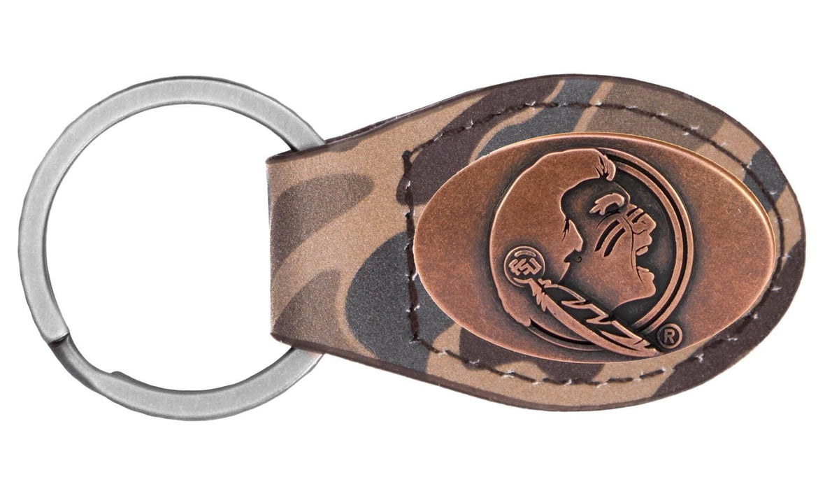 FSU Seminoles Oval Camo Leather Key Fob.