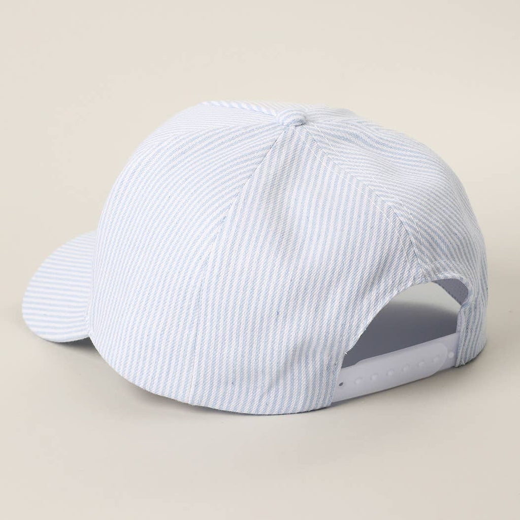 BEACH BABE Embroidered Seersucker Stripe Trucker Hat
