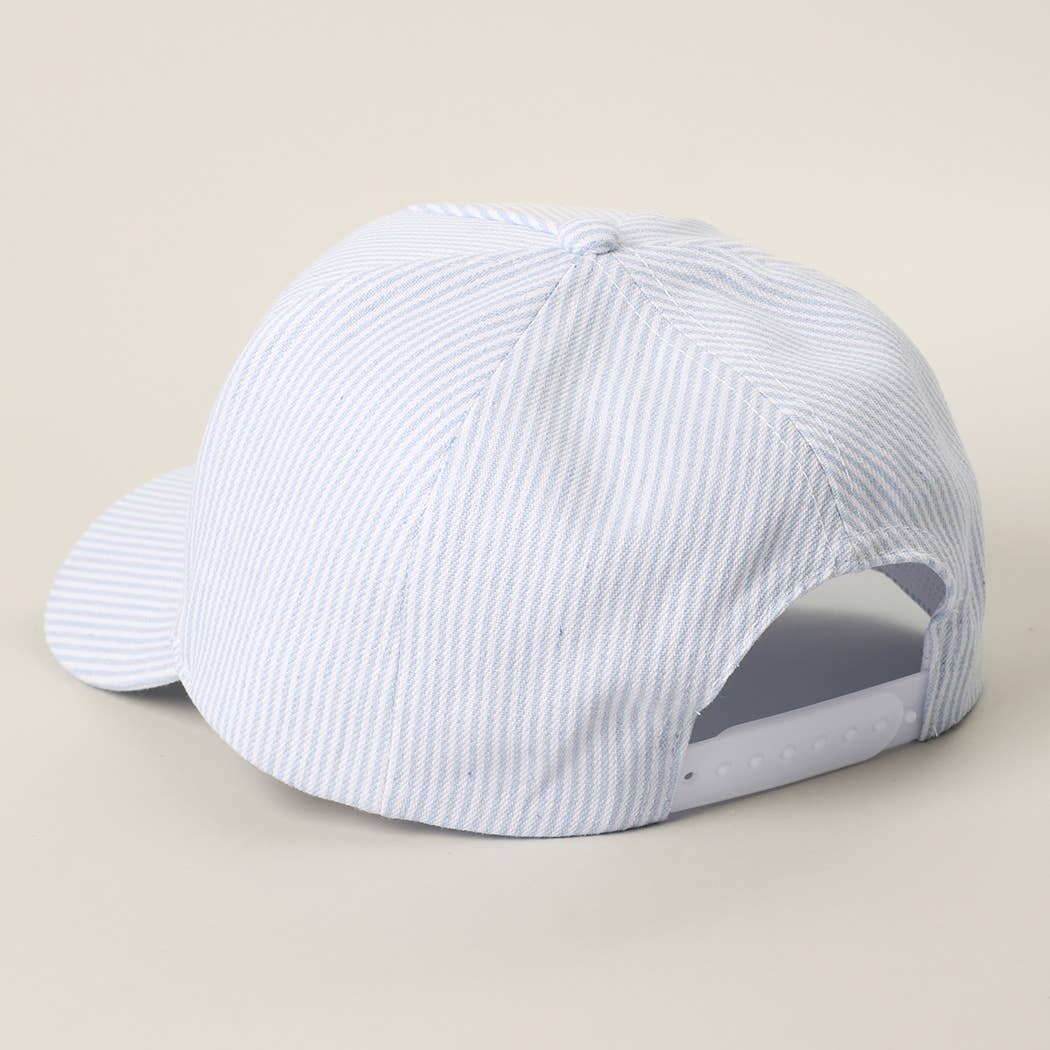 BEACH BABE Embroidered Seersucker Stripe Trucker Hat