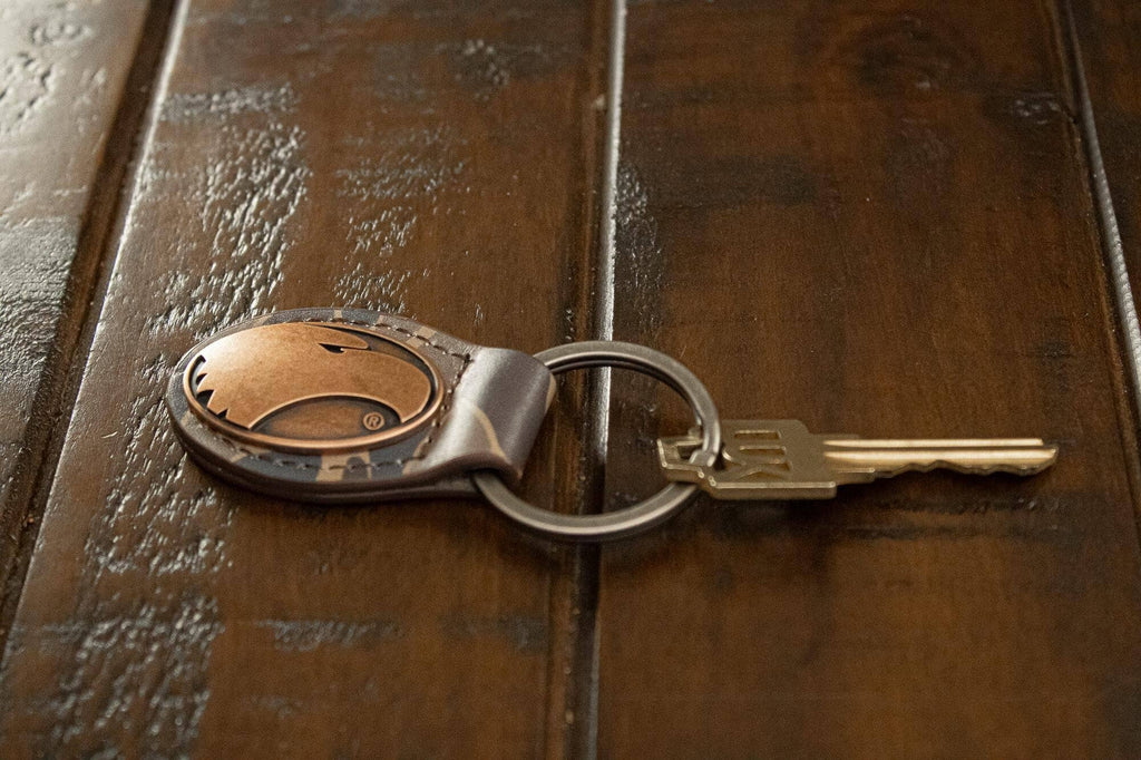 Georgia Southern Eagles Oval Camo Leather Key Fob.