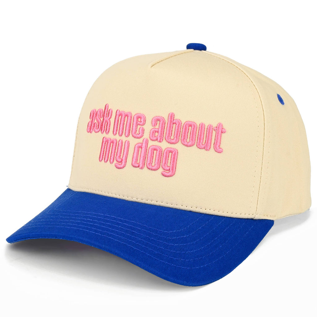 ASK ME ABOUT MY DOG Letter on Two Tone Trucker Hat