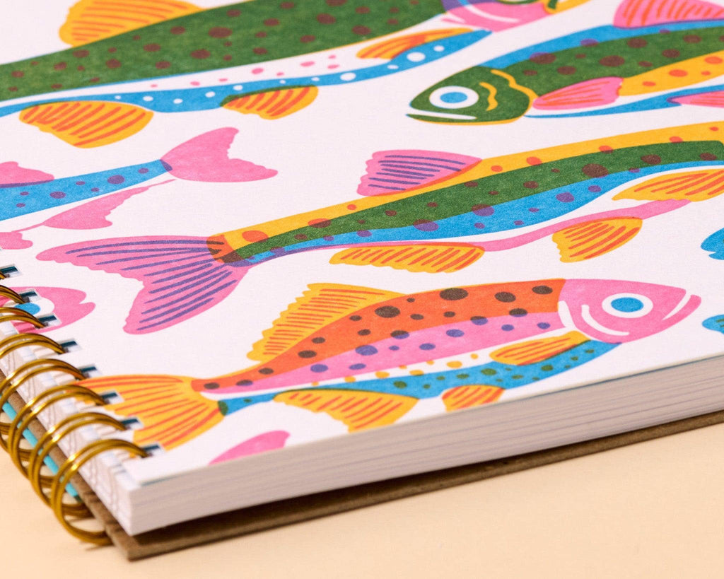Letterpress A5 Spiral Notebook (Lined)—Rainbow Trout