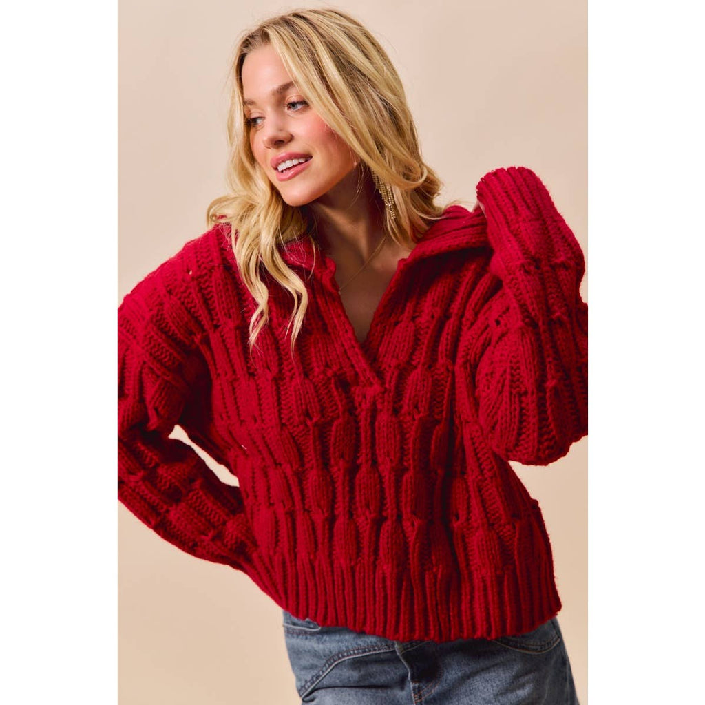 COZY TEXTURED COLLARED SWEATER TOP