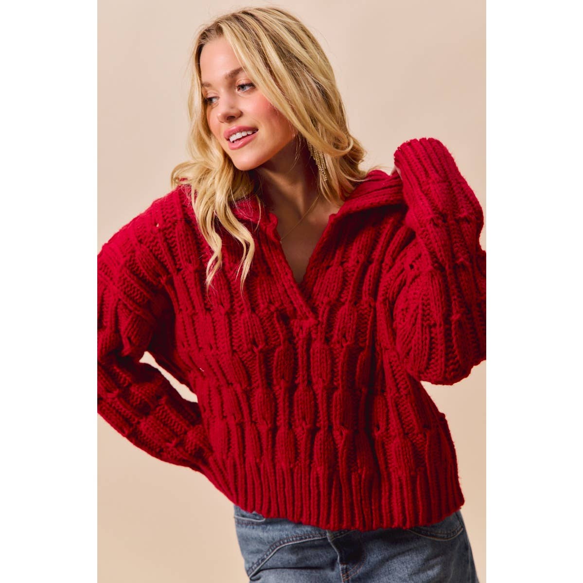COZY TEXTURED COLLARED SWEATER TOP