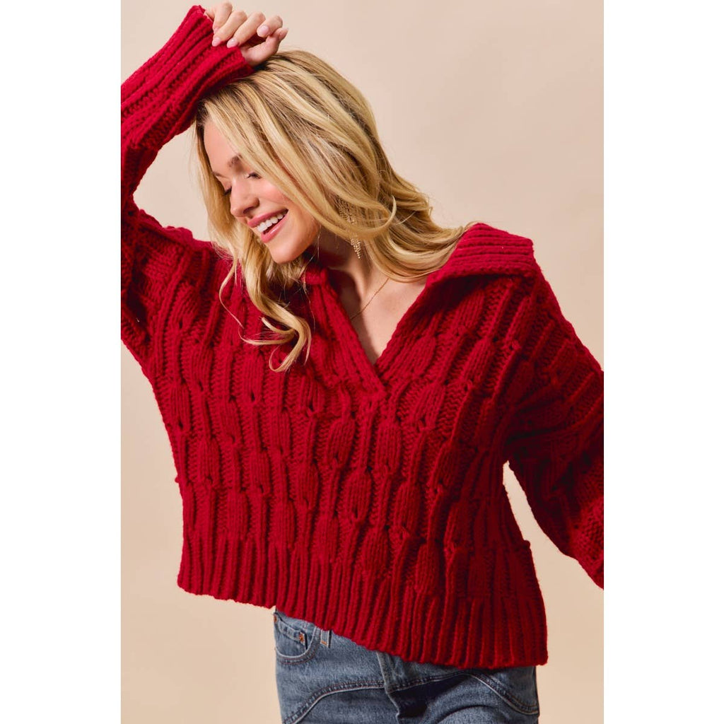 COZY TEXTURED COLLARED SWEATER TOP