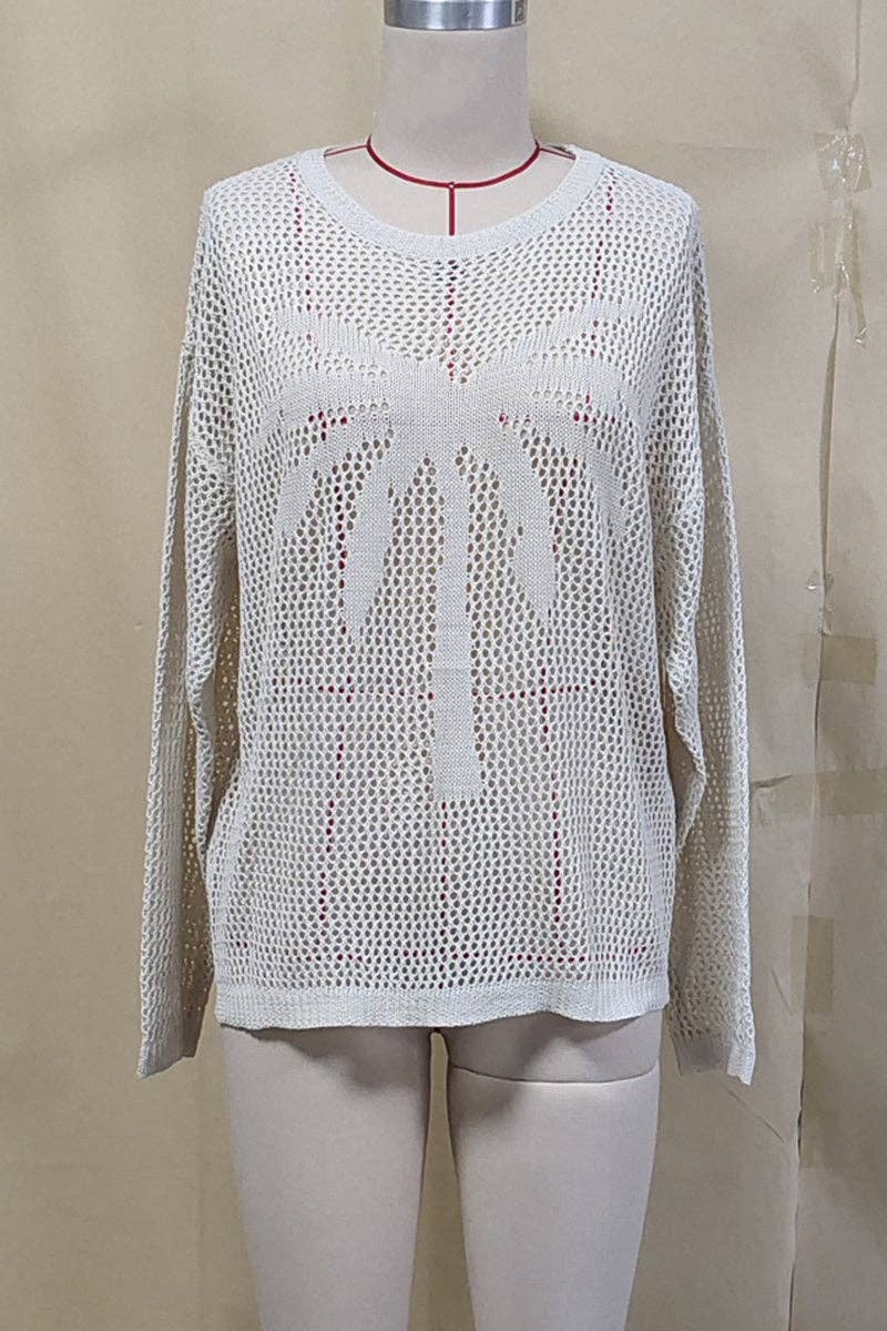 Palm Tree Pattern Knit Beach Cover-Up
