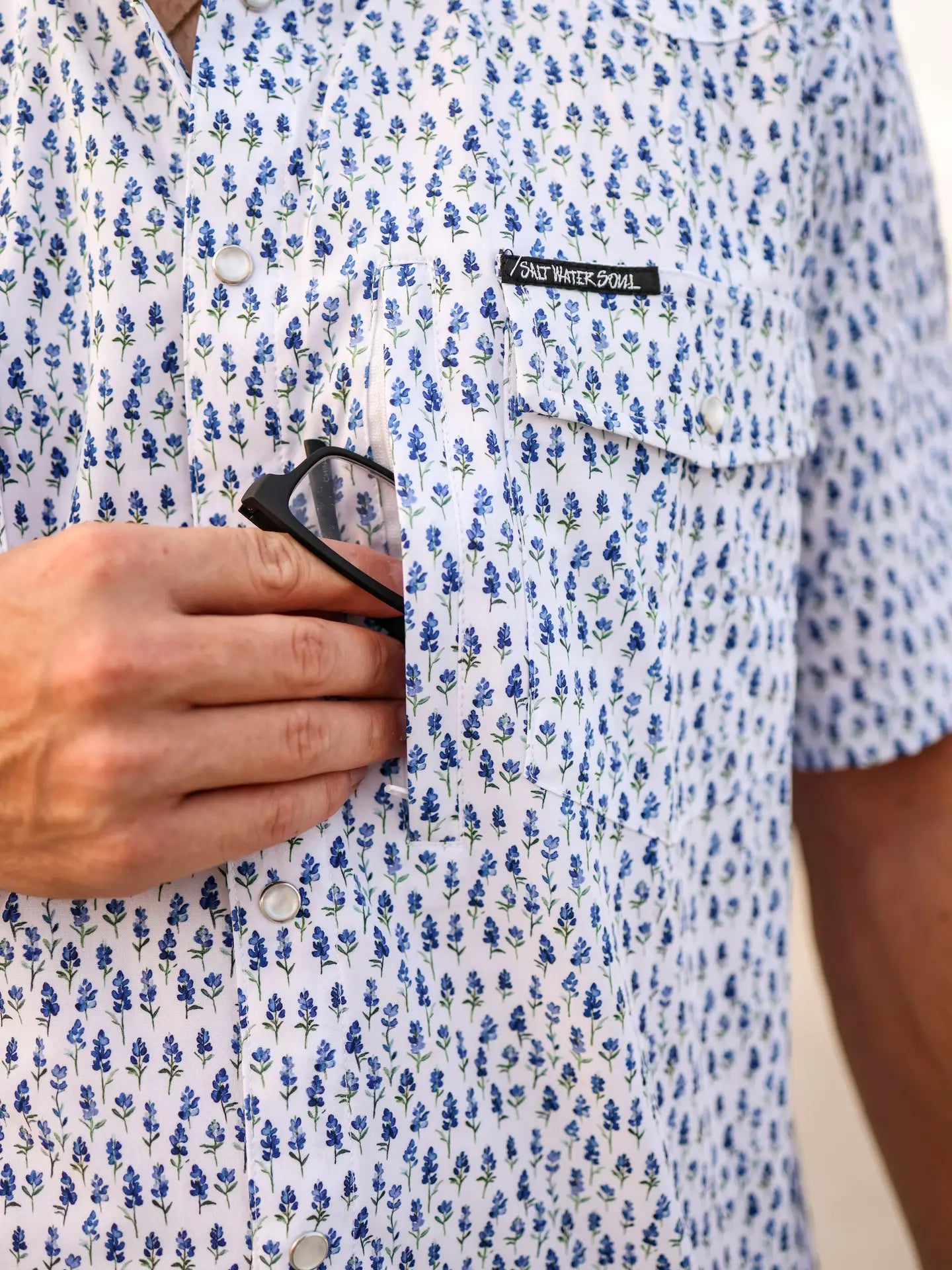Blue Bonnet Pearl Snap Fishing Shirt