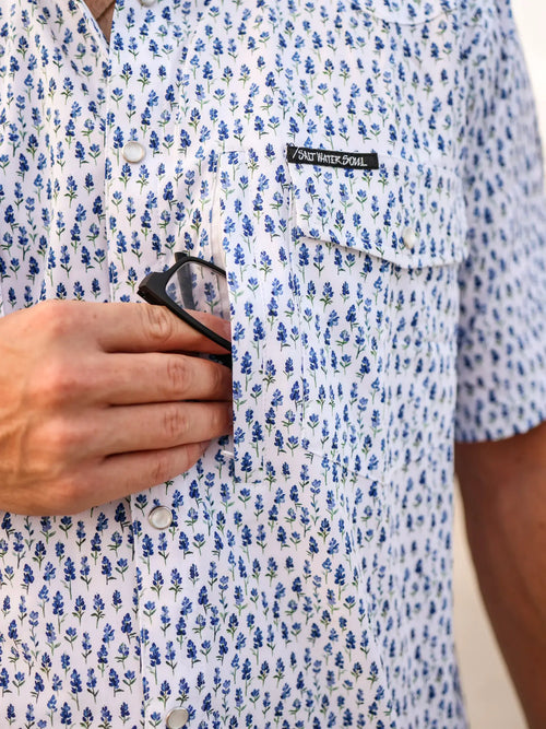 Blue Bonnet Pearl Snap Fishing Shirt