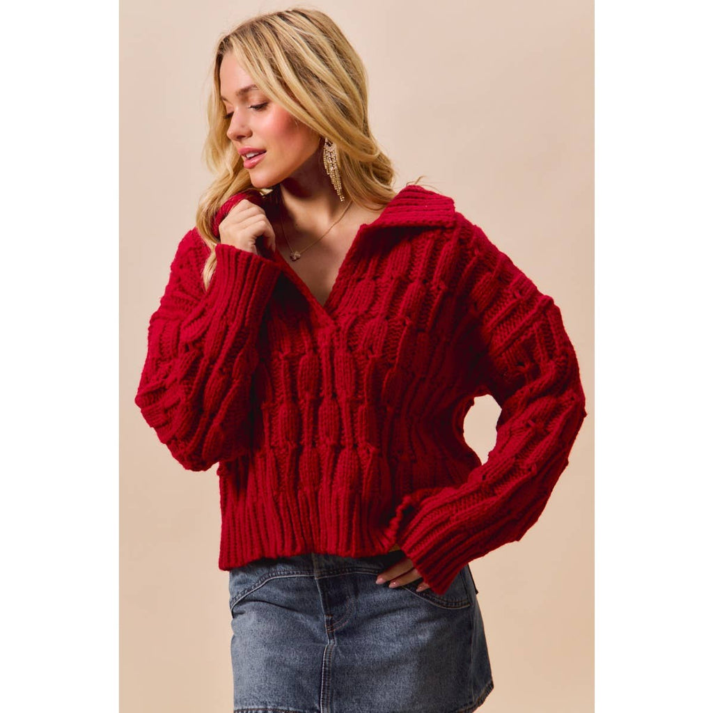COZY TEXTURED COLLARED SWEATER TOP