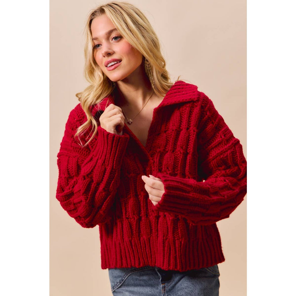 COZY TEXTURED COLLARED SWEATER TOP