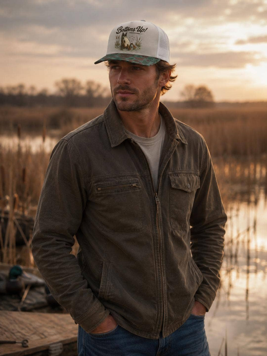 Bottom's Up Canvas Camo Trucker Hat Duck
