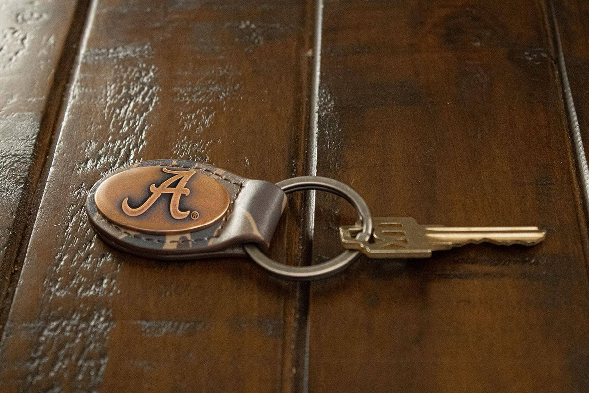 Alabama Crimson Tide Oval Camo Leather Key Fob.