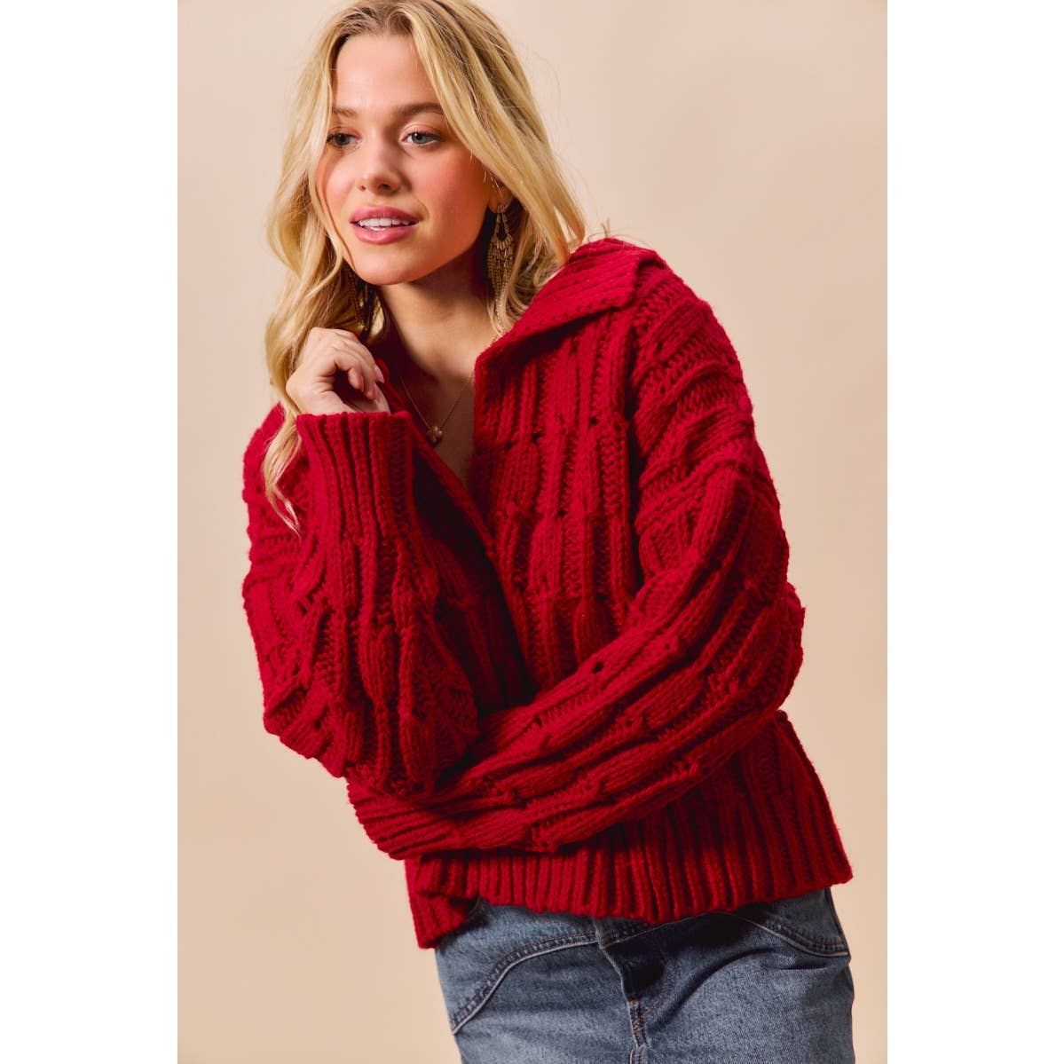 COZY TEXTURED COLLARED SWEATER TOP