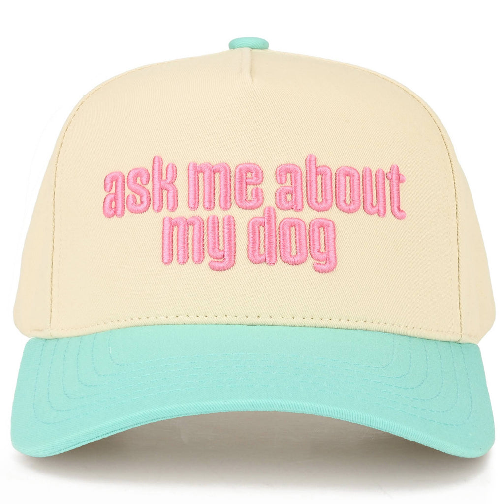 ASK ME ABOUT MY DOG Letter on Two Tone Trucker Hat
