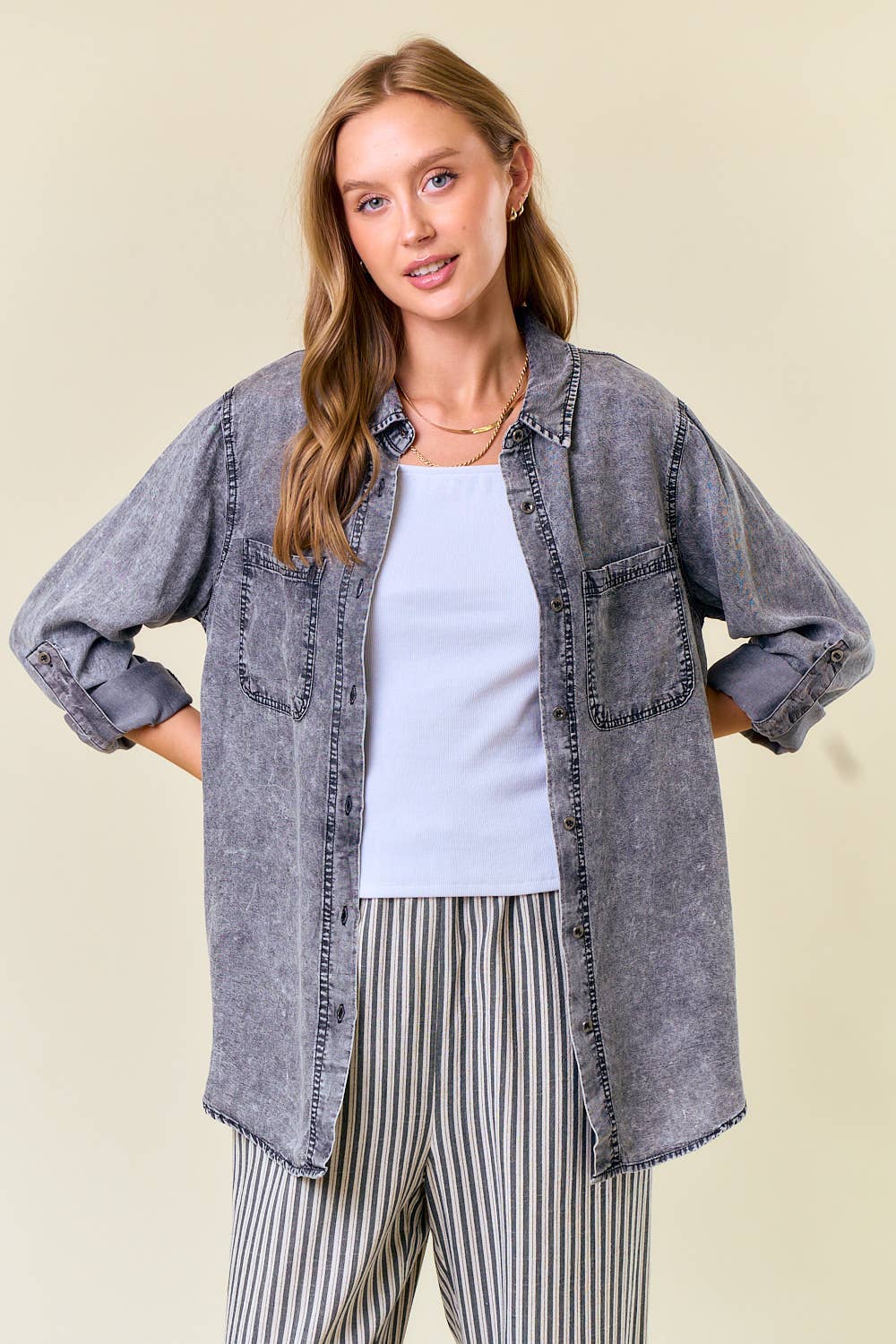 Black Denim Button Up