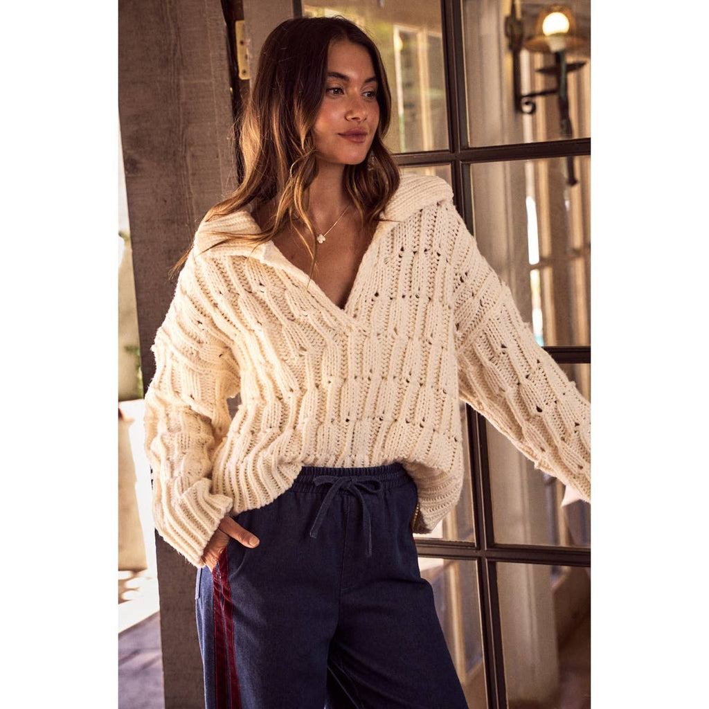 COZY TEXTURED COLLARED SWEATER TOP