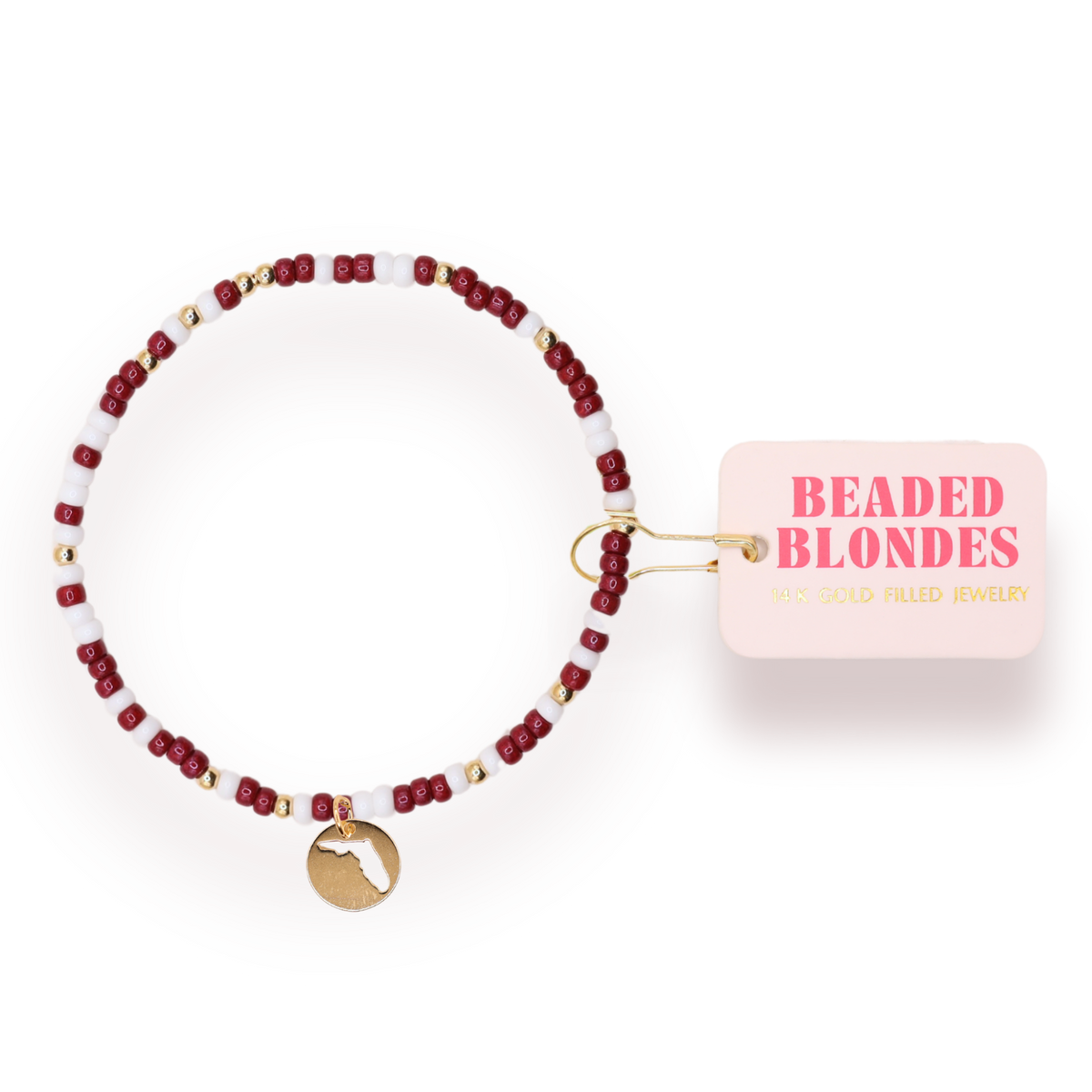 Florida (Maroon and White) State Cutout Charm Bracelet on Color