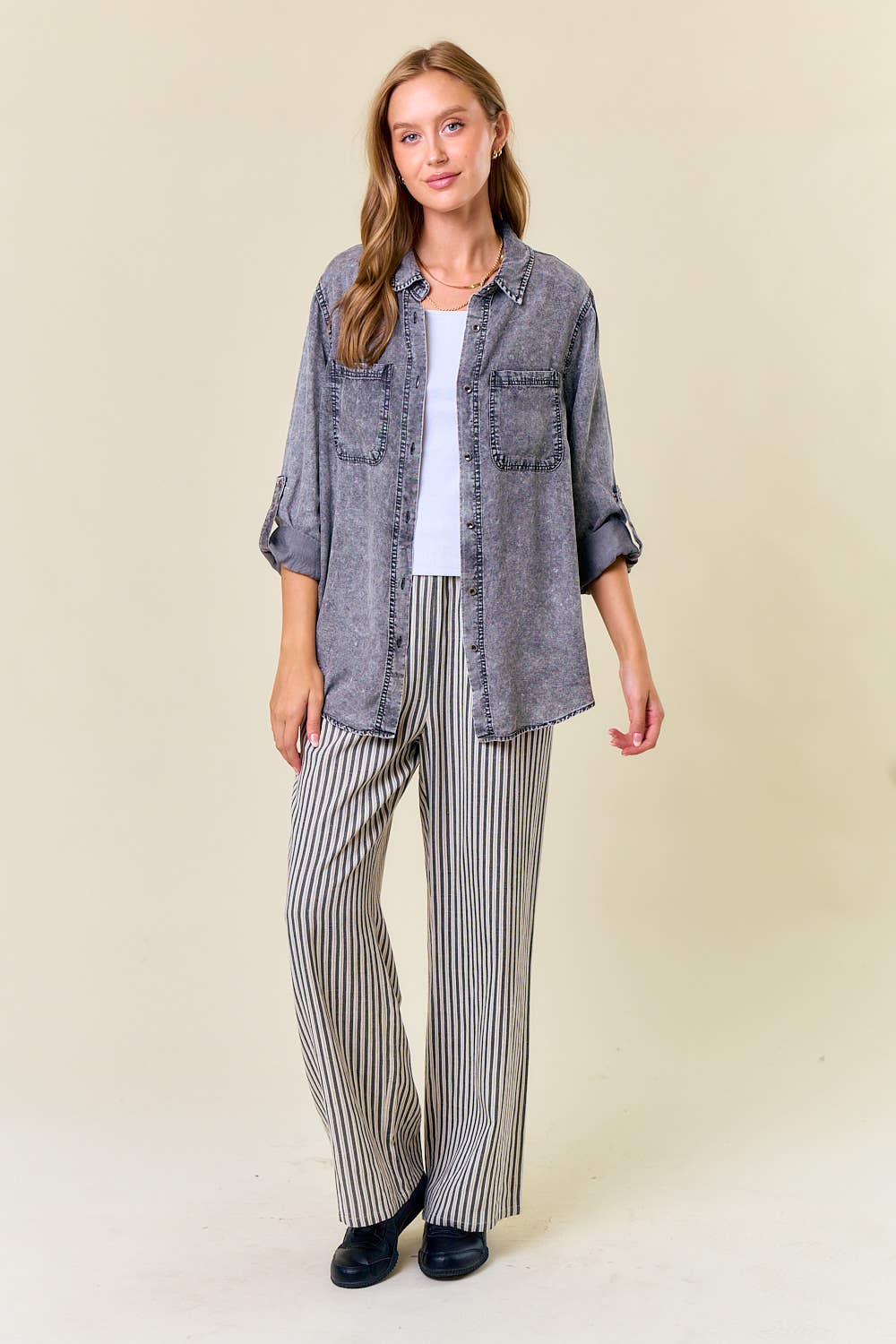 Black Denim Button Up