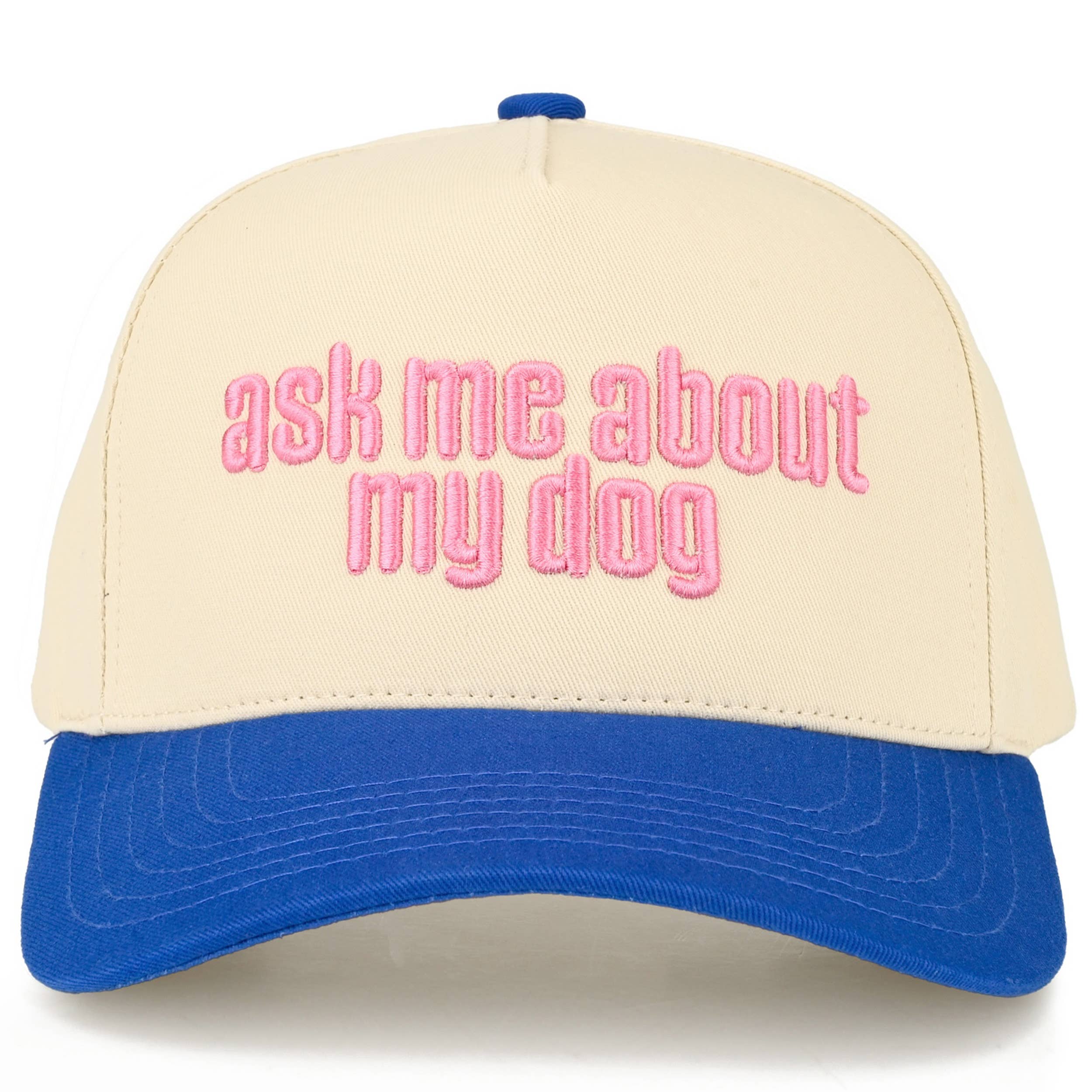 ASK ME ABOUT MY DOG Letter on Two Tone Trucker Hat