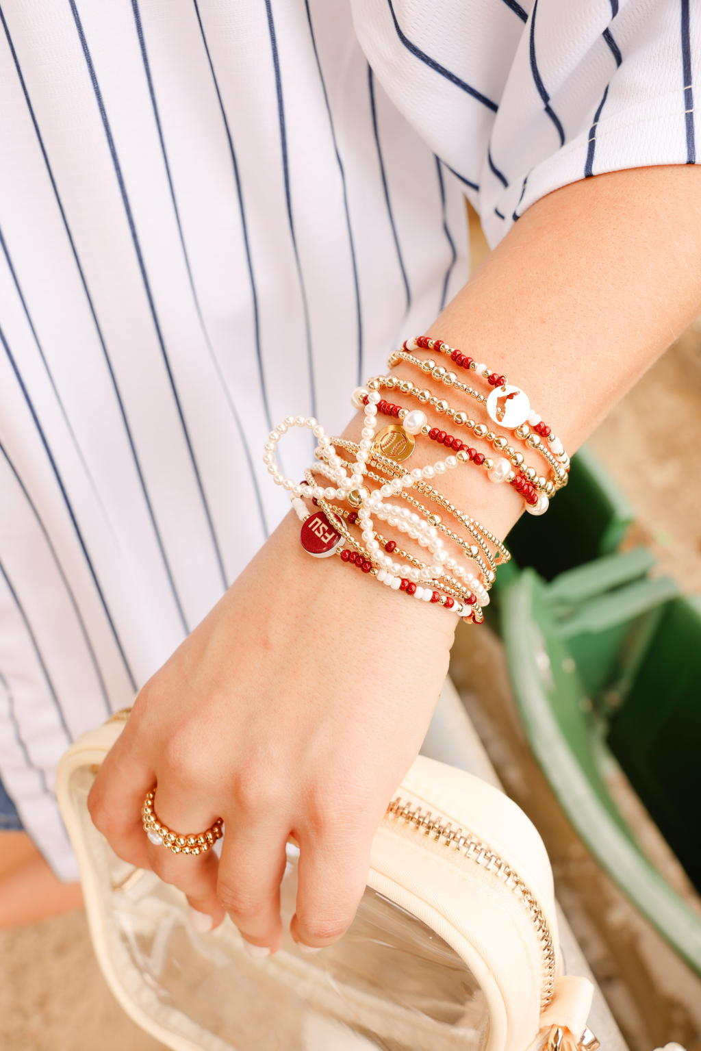 Florida (Maroon and White) State Cutout Charm Bracelet on Color