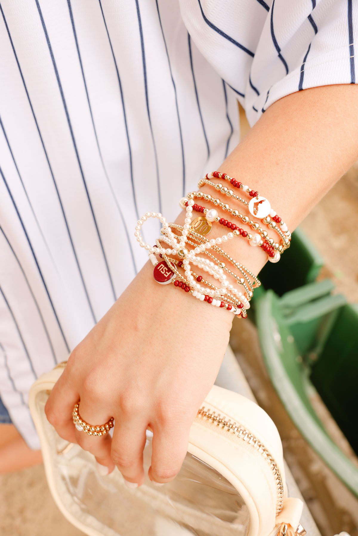 Florida (Maroon and White) State Cutout Charm Bracelet on Color