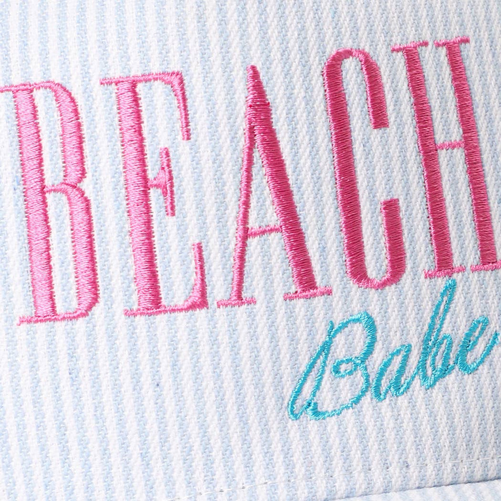 BEACH BABE Embroidered Seersucker Stripe Trucker Hat