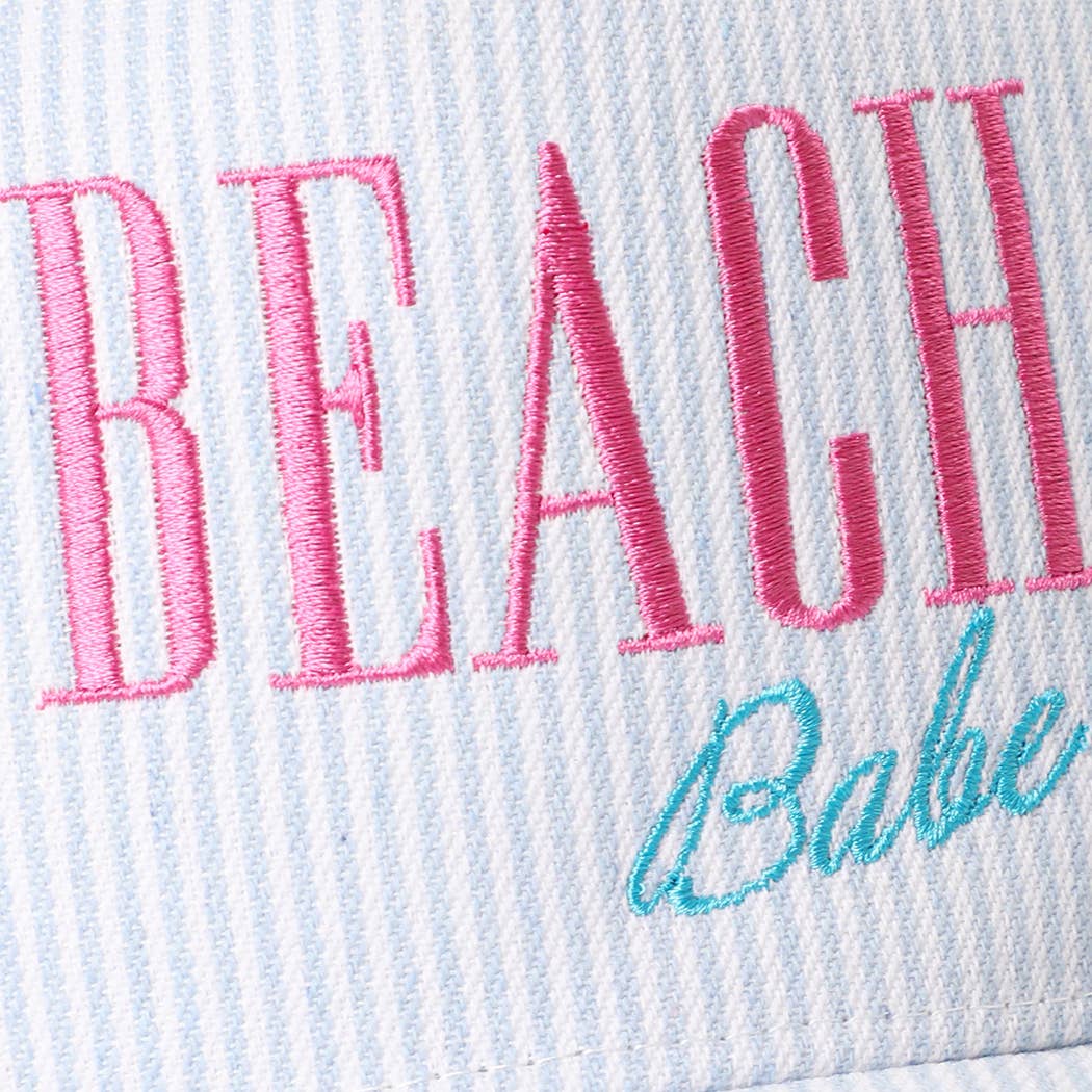 BEACH BABE Embroidered Seersucker Stripe Trucker Hat