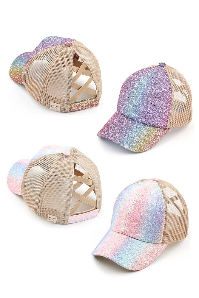 Kids Glitter Criss-Cross Pony Cap