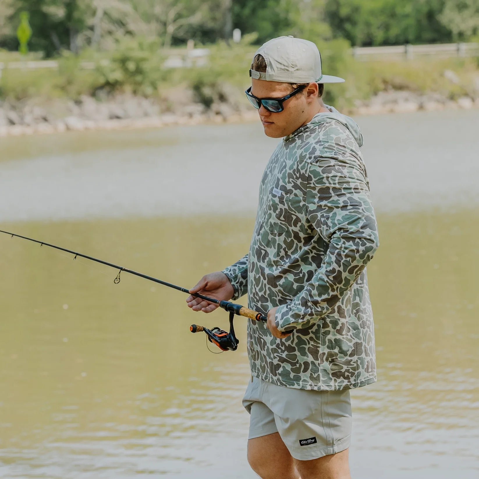 OLE BOY Performance Hooded Tee - Green Camo