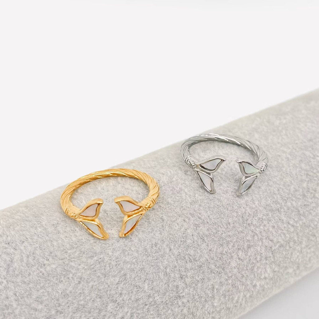 Inlaid Shell Fishtail Stainless Steel Ring