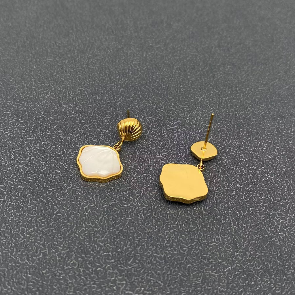 Shell Charm 18K golden Post Earrings