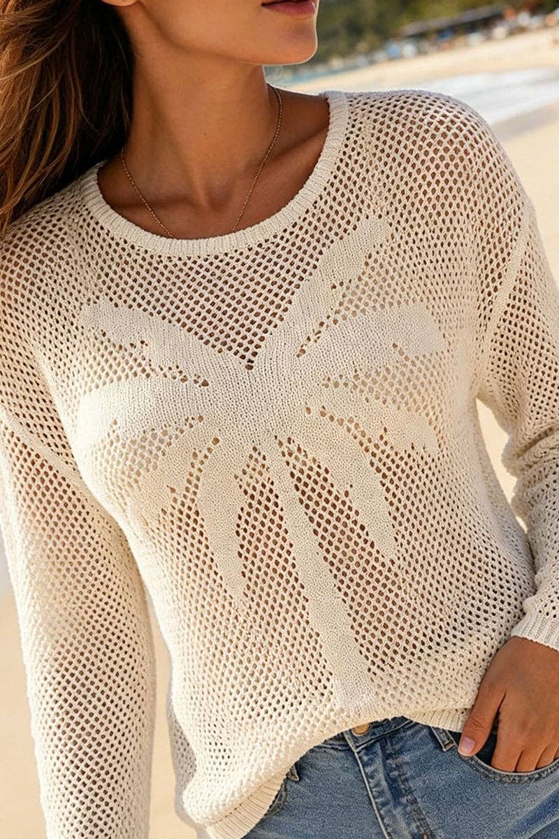 Palm Tree Pattern Knit Beach Cover-Up