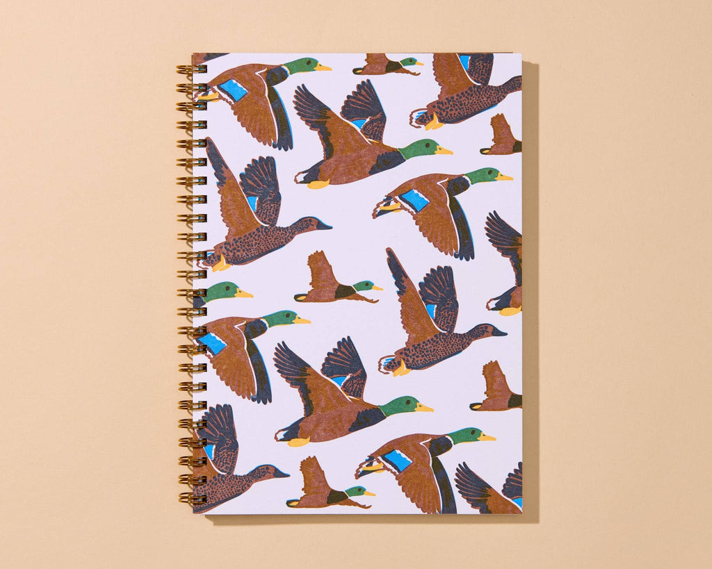 Letterpress A5 Spiral Notebook (Lined)—Mallard Ducks