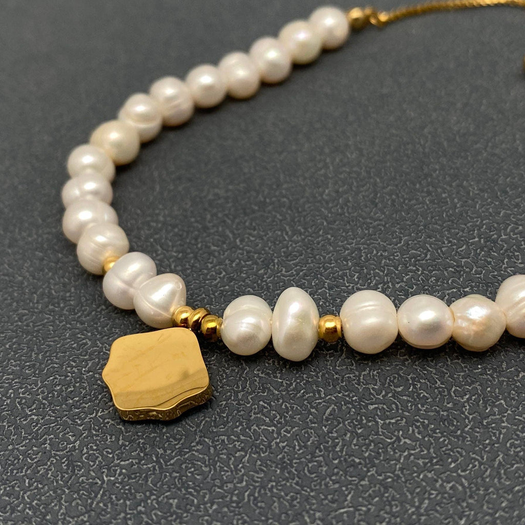 18K Gold Plated Shell Charm Pearl Beaded Bracelet