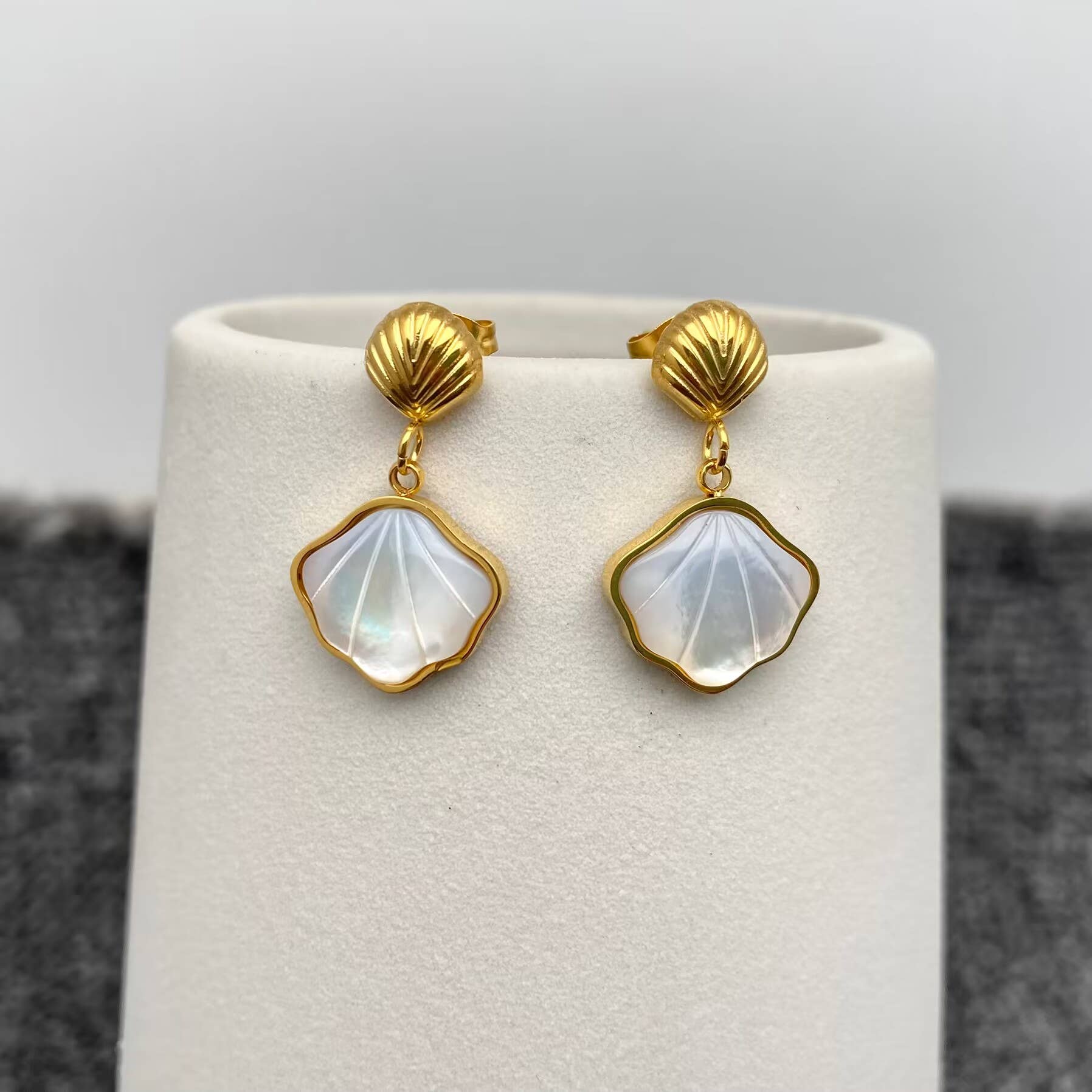 Shell Charm 18K golden Post Earrings