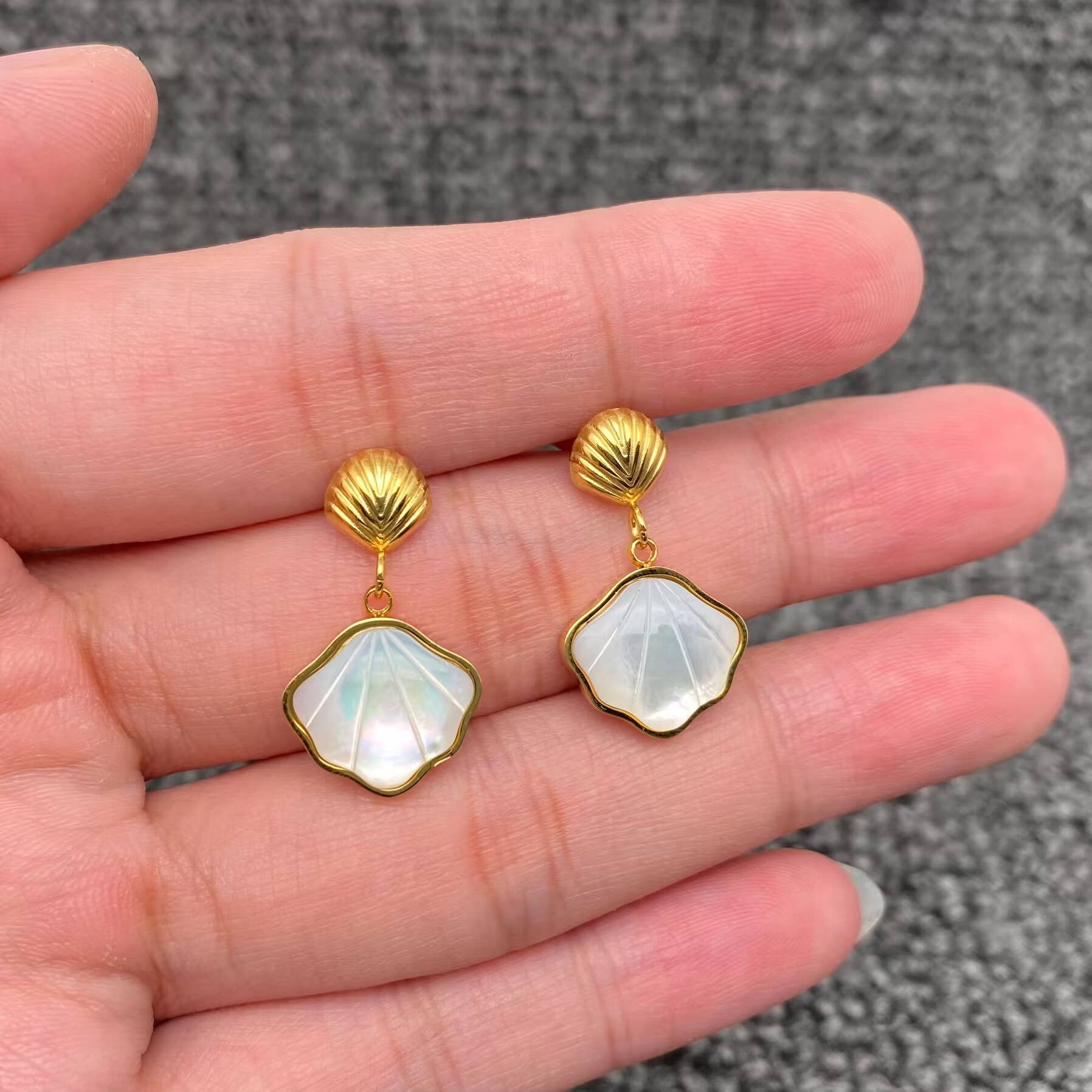 Shell Charm 18K golden Post Earrings