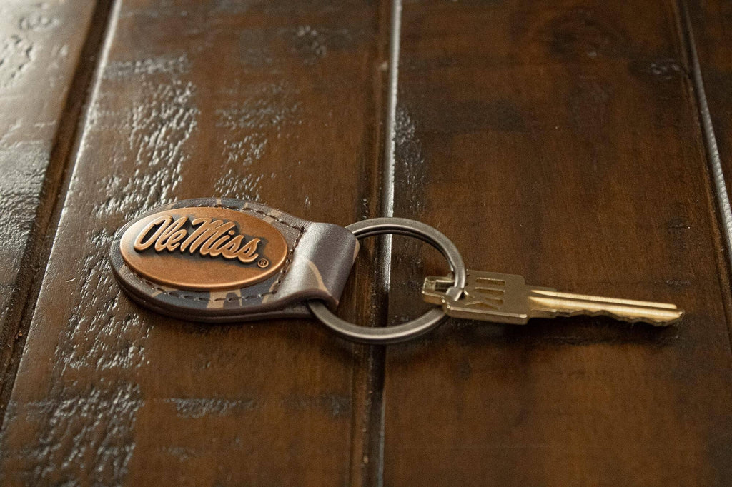 Ole Miss Rebels Oval Camo Leather Key Fob.